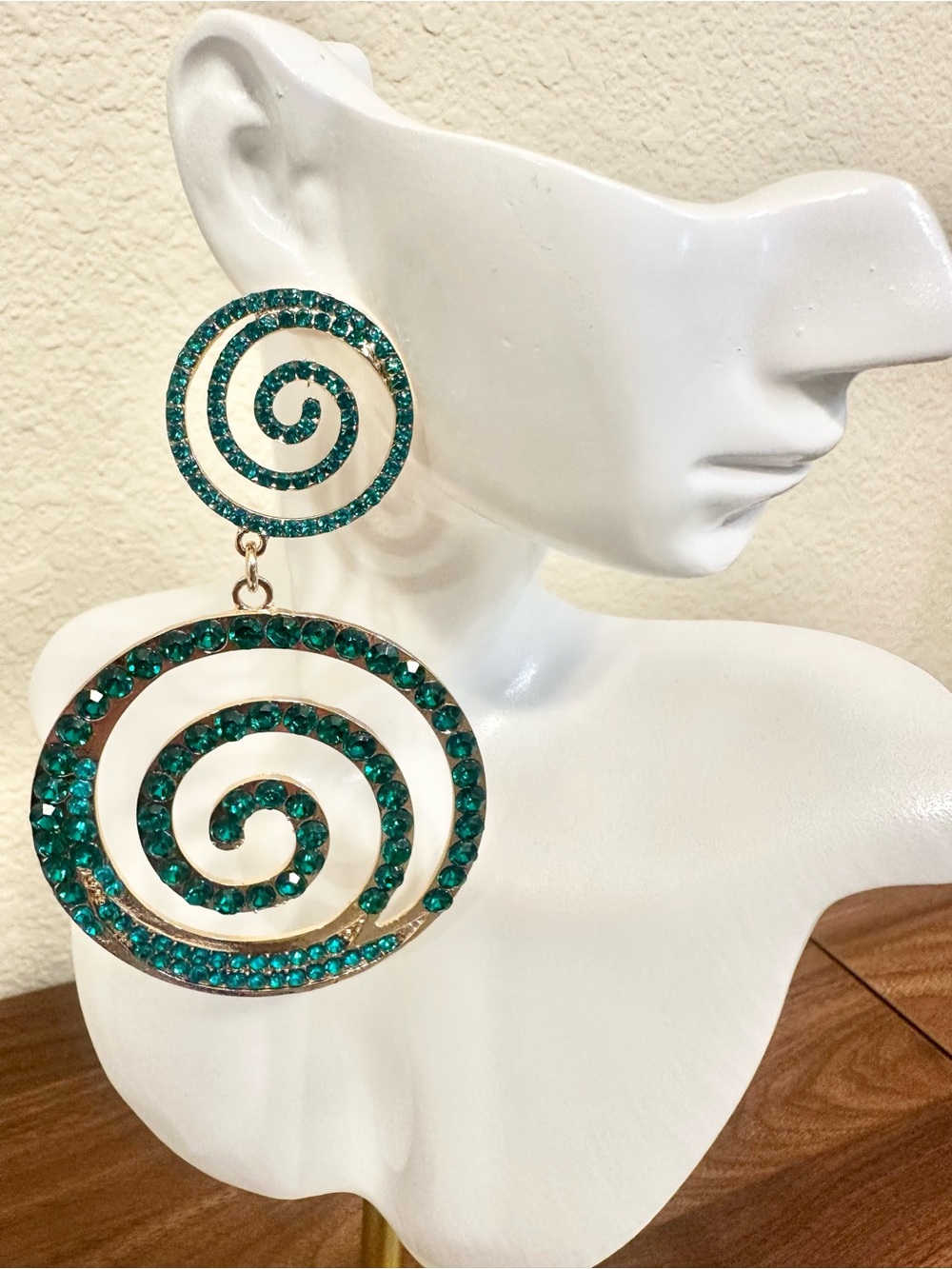 Emerald Green Spiral Crystal Drop Earrings